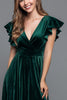 Load image into Gallery viewer, Dark Green Velvet V-Neck A-Line Long Holiday Party Dress with Slit