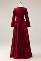 Load image into Gallery viewer, Burgundy Velvet A-Line V-Neck Long Sleeves Holiday Party Dress