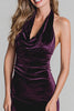 Load image into Gallery viewer, Plum Mermaid Velvet Halter Ruched Long Holiday Party Dress