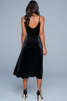 Load image into Gallery viewer, Black Spaghetti Straps Velvet A-Line Long Holiday Party Dress