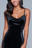 Load image into Gallery viewer, Black Spaghetti Straps Velvet A-Line Long Holiday Party Dress