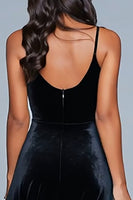 Load image into Gallery viewer, Black Spaghetti Straps Velvet A-Line Long Holiday Party Dress