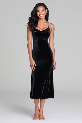 Black Velvet Spaghetti Straps Sheath Long Holiday Party Dress