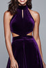 Load image into Gallery viewer, Plum Halter Cut-Out Velvet A-Line Long Holiday Party Dress