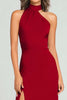 Load image into Gallery viewer, Burgundy Halter Crepe Sheath Long Formal Dress with Slit