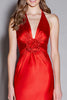 Load image into Gallery viewer, Red Satin Mermaid Halter Long Formal Dress with 3D Flower