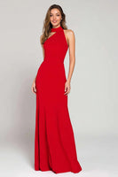 Load image into Gallery viewer, Elegant Red Satin High Neck Mermaid Long Formal Dress