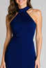 Load image into Gallery viewer, Navy Halter Satin Mermaid Halter Long Formal Dress with Slit
