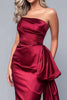 Load image into Gallery viewer, Burgundy Satin Strapless Mermaid Long Formal Dress with Side Cape