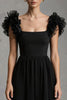 Load image into Gallery viewer, Black A-Line Tulle Square Neck Long Formal Dress with Ruffles