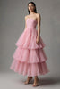 Load image into Gallery viewer, Pink Tulle Strapless A-Line Ruffled Tiered Long Pageant Dress