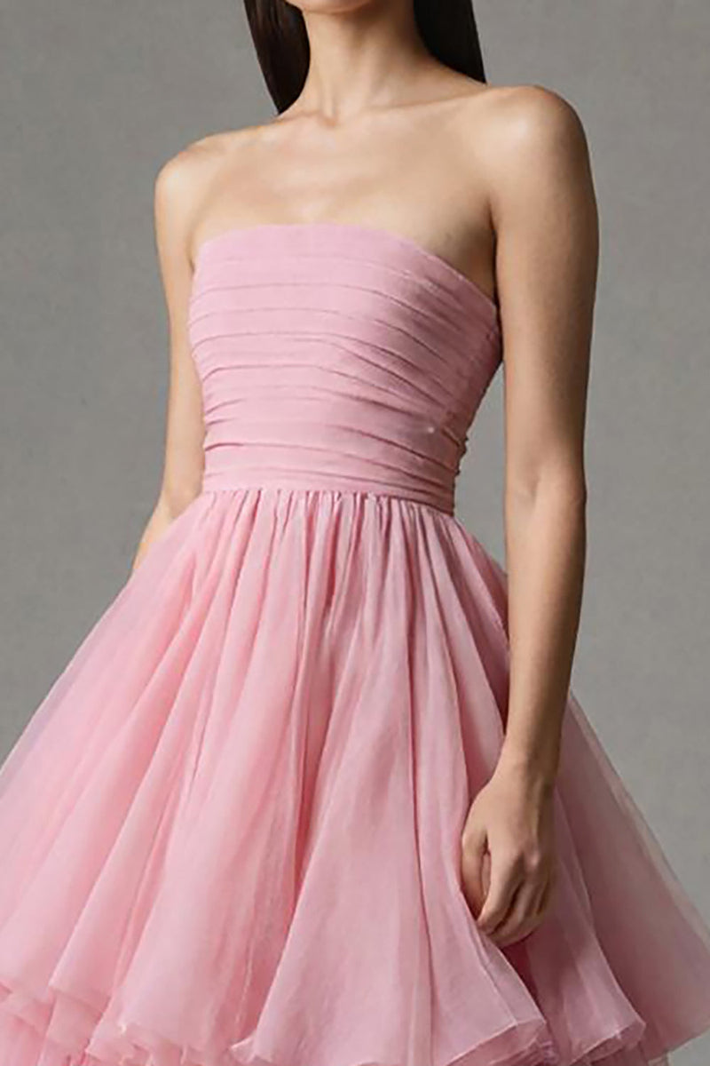 Load image into Gallery viewer, Pink Tulle Strapless A-Line Ruffled Tiered Long Pageant Dress