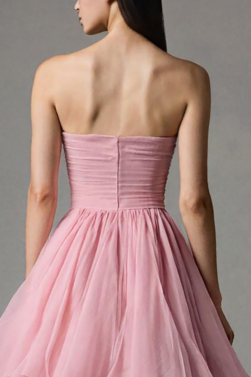 Load image into Gallery viewer, Pink Tulle Strapless A-Line Ruffled Tiered Long Pageant Dress
