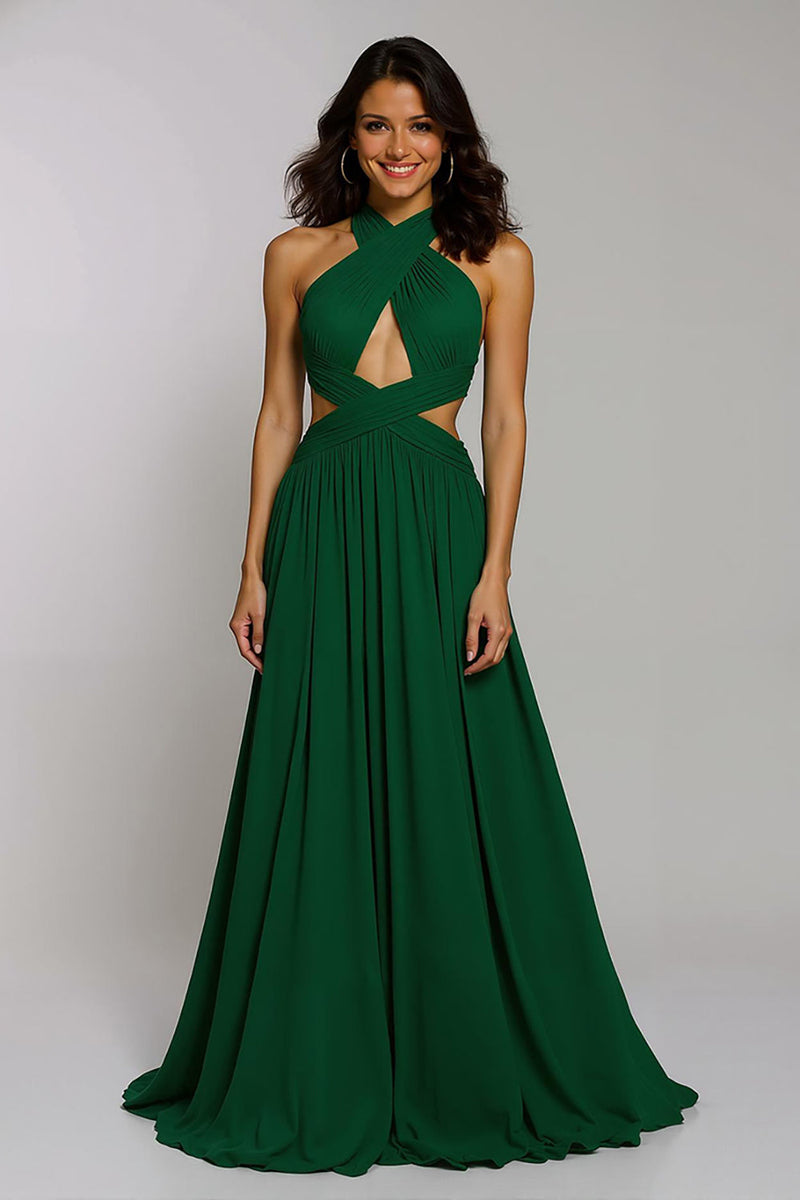 Queendancer Women Dark Green Cut-Out Long Holiday Party Dress Chiffon Halter A-Line Formal Dress queendancer Queendancer Women Dark Green Cut-Out Long Holiday Party Dress Chiffon Halter A-Line Formal Dress queendancer