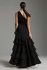 Load image into Gallery viewer, Black Chiffon One Shoulder Ruffled Long Formal Dress with Slit