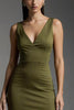 Load image into Gallery viewer, Simple Olive Satin V-Neck Mermaid Long Formal Dress with Slit