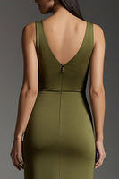 Load image into Gallery viewer, Simple Olive Satin V-Neck Mermaid Long Formal Dress with Slit