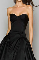 Load image into Gallery viewer, Black Satin A-Line Sweetehart Strapless Long Formal Dress