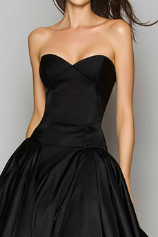 Black Satin A-Line Sweetehart Strapless Long Formal Dress