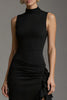 Load image into Gallery viewer, Black Satin Mermaid Ruffled High Neck Long Formal Dress with Slit
