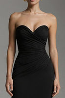 Load image into Gallery viewer, Black Tulle Mermaid Sweetheart Ruched Long Formal Dress with Ruffles