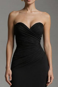 Black Tulle Mermaid Sweetheart Ruched Long Formal Dress with Ruffles