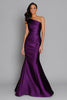 Load image into Gallery viewer, Purple Satin Mermaid One Shoulder Ruched Long Formal Dress