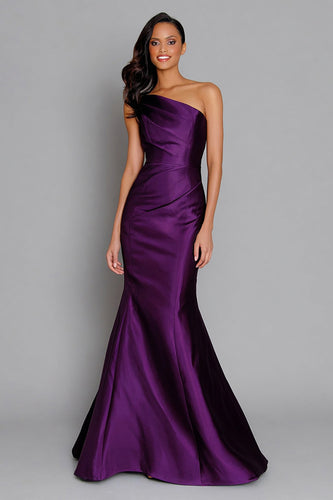 Purple Satin Mermaid One Shoulder Ruched Long Formal Dress