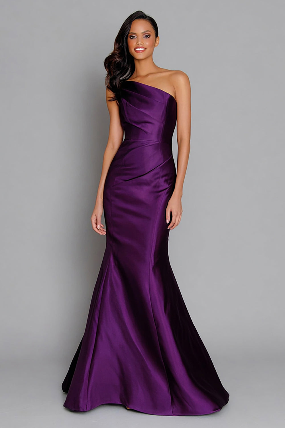 Purple Satin Mermaid One Shoulder Ruched Long Formal Dress