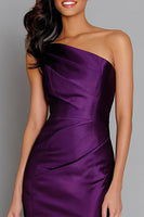 Load image into Gallery viewer, Purple Satin Mermaid One Shoulder Ruched Long Formal Dress