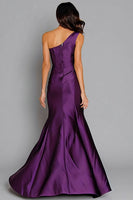 Load image into Gallery viewer, Purple Satin Mermaid One Shoulder Ruched Long Formal Dress