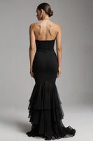 Load image into Gallery viewer, Black Mermaid Tulle Sweetheart Long Formal Dress with Ruffles