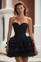 Load image into Gallery viewer, Black Satin A-Line Ruffled Sweetheart Short Corset Cocktail Dress