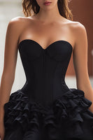 Load image into Gallery viewer, Black Satin A-Line Ruffled Sweetheart Short Corset Cocktail Dress
