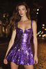 Load image into Gallery viewer, Sparkly Purple Sequin Spaghetti Straps A-Line Short Cocktail Dress