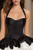 Load image into Gallery viewer, Black and White Satin Halter A-Line Ruffled Short Cocktail Dress