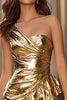 Load image into Gallery viewer, Sparkly Gold Metallic One Shoulder Tight Short Cocktail Dress with Ruffles