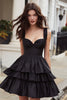 Load image into Gallery viewer, Black Satin Thick Straps A-Line Short Cocktail Dress with Ruffles