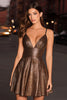 Load image into Gallery viewer, Sparkly Coffee Metallic A-Line Spaghetti Straps Short Cocktail Dress
