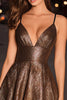Load image into Gallery viewer, Sparkly Coffee Metallic A-Line Spaghetti Straps Short Cocktail Dress