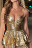 Load image into Gallery viewer, Sparkly Gold Metallic Spaghetti Straps A-Line Short Cocktail Dress with Ruffles