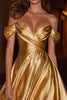 Load image into Gallery viewer, Gold Satin Off the Shoulder Ruched A-Line Short Cocktail Dress
