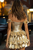 Load image into Gallery viewer, Sparkly Gold Metallic Ruffled A-Line Short Corset Cocktail Dress