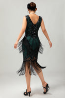 Load image into Gallery viewer, Sparkly Black Red Fringed Short 1920s Dress with 20s Accessories Set