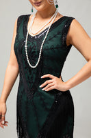 Load image into Gallery viewer, Sparkly Black Red Fringed Short 1920s Dress with 20s Accessories Set