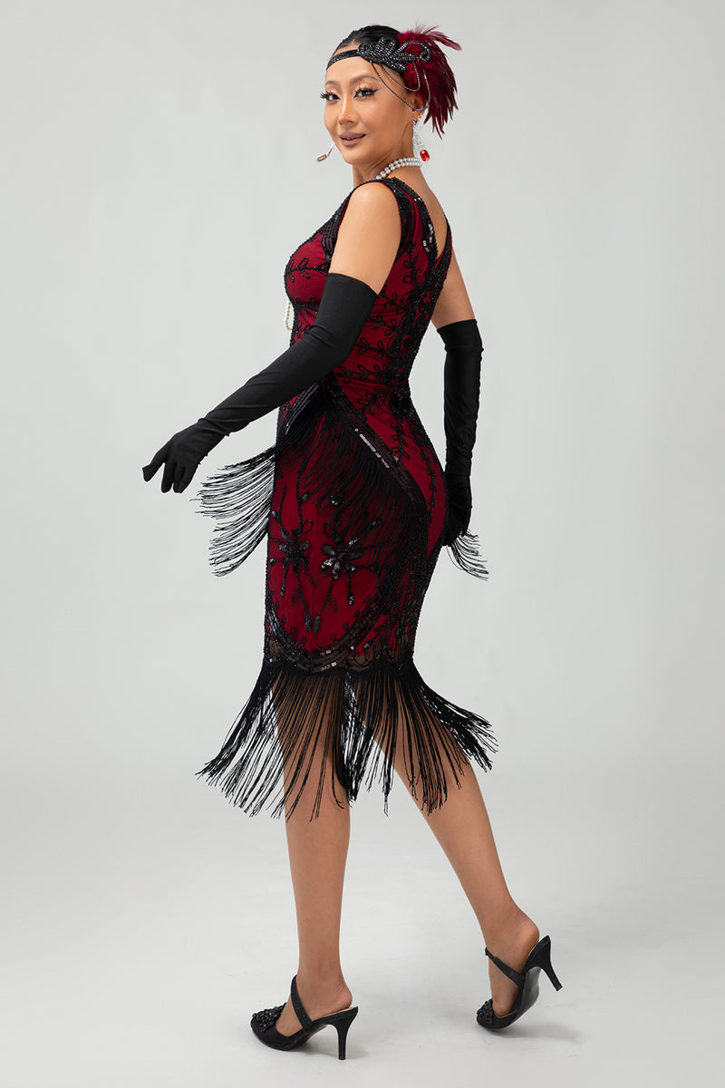 Load image into Gallery viewer, Sparkly Champagne Fringed Bodycon Short 1920s Dress with 20s Accessories Set