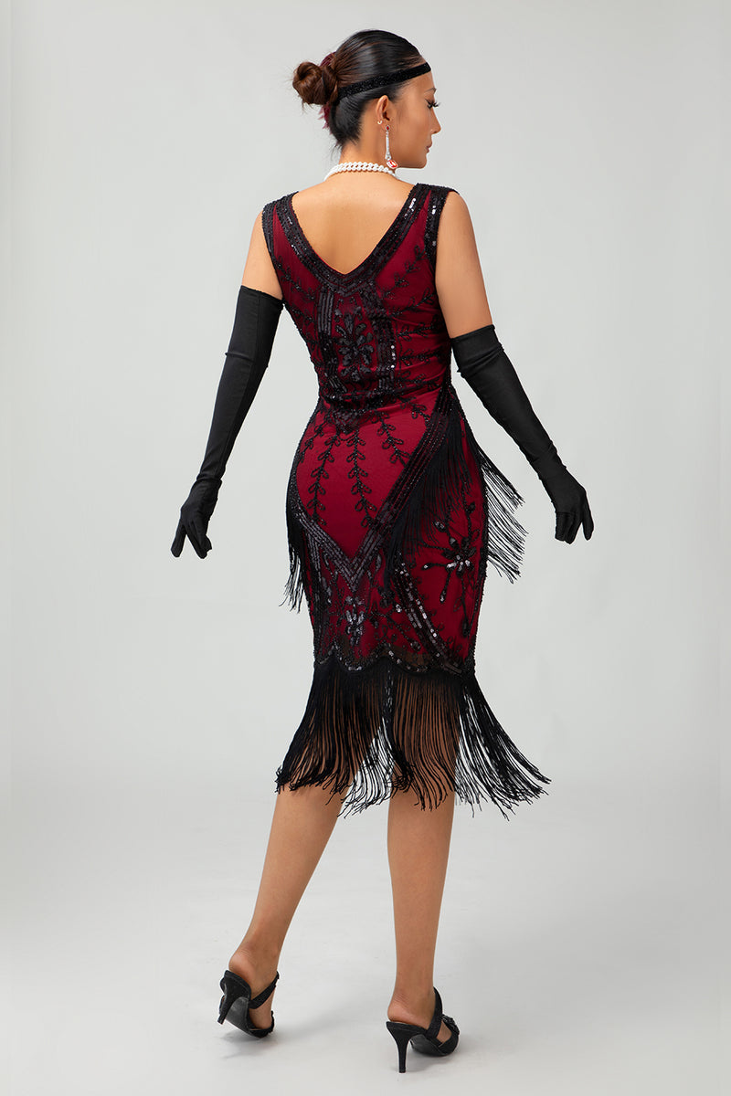 Load image into Gallery viewer, Sparkly Champagne Fringed Bodycon Short 1920s Dress with 20s Accessories Set