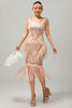 Load image into Gallery viewer, Sparkly Champagne Fringed Bodycon Short 1920s Dress with 20s Accessories Set