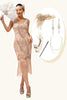 Load image into Gallery viewer, Sparkly Black Green Fringed Short 1920s Dress with 20s Accessories Set