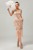 Load image into Gallery viewer, Sparkly Champagne Fringed Bodycon Short 1920s Dress with 20s Accessories Set